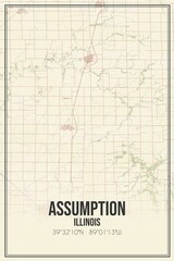 Retro US city map of Assumption, Illinois. Vintage street map.