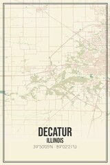 Retro US city map of Decatur, Illinois. Vintage street map.