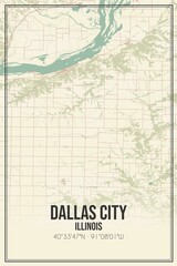 Retro US city map of Dallas City, Illinois. Vintage street map.