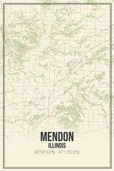 Retro US city map of Mendon, Illinois. Vintage street map.
