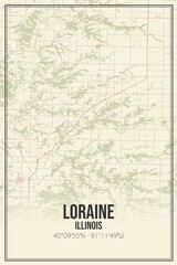Retro US city map of Loraine, Illinois. Vintage street map.