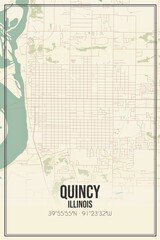 Retro US city map of Quincy, Illinois. Vintage street map.