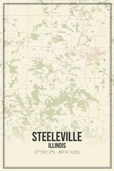 Retro US city map of Steeleville, Illinois. Vintage street map.