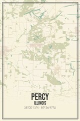 Fototapeta na wymiar Retro US city map of Percy, Illinois. Vintage street map.