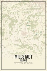 Fototapeta premium Retro US city map of Millstadt, Illinois. Vintage street map.