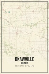 Retro US city map of Okawville, Illinois. Vintage street map.