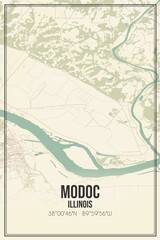 Retro US city map of Modoc, Illinois. Vintage street map.