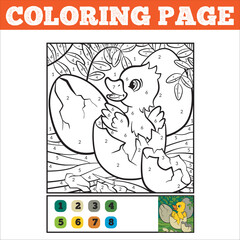 Number coloring page for children. Cute cartoon tiger. Jungle animals. Learn numbers and colors. Educational game