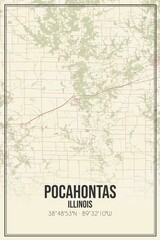 Retro US city map of Pocahontas, Illinois. Vintage street map.