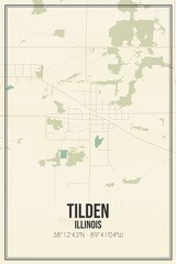 Retro US city map of Tilden, Illinois. Vintage street map.
