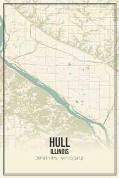 Retro US city map of Hull, Illinois. Vintage street map.