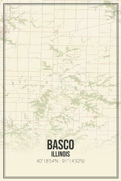 Retro US city map of Basco, Illinois. Vintage street map.