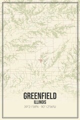 Retro US city map of Greenfield, Illinois. Vintage street map.
