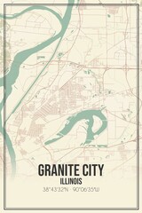 Retro US city map of Granite City, Illinois. Vintage street map.