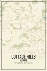Retro US city map of Cottage Hills, Illinois. Vintage street map.