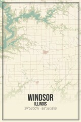 Retro US city map of Windsor, Illinois. Vintage street map.