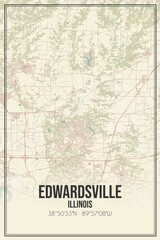 Retro US city map of Edwardsville, Illinois. Vintage street map.