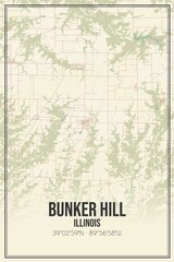Retro US city map of Bunker Hill, Illinois. Vintage street map.