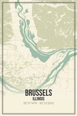 Retro US city map of Brussels, Illinois. Vintage street map.