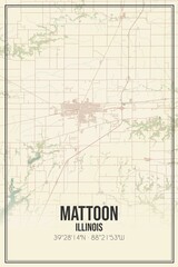 Retro US city map of Mattoon, Illinois. Vintage street map.