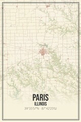 Retro US city map of Paris, Illinois. Vintage street map.