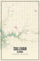 Retro US city map of Sullivan, Illinois. Vintage street map.