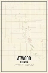 Retro US city map of Atwood, Illinois. Vintage street map.