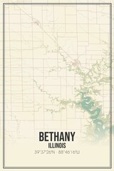 Retro US city map of Bethany, Illinois. Vintage street map.