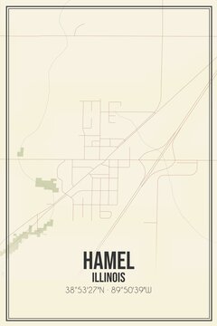 Retro US city map of Hamel, Illinois. Vintage street map.