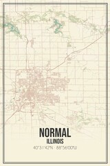 Retro US city map of Normal, Illinois. Vintage street map.