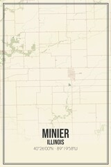 Retro US city map of Minier, Illinois. Vintage street map.
