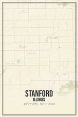 Retro US city map of Stanford, Illinois. Vintage street map.