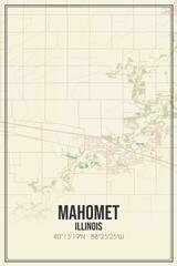 Retro US city map of Mahomet, Illinois. Vintage street map.
