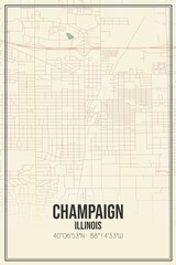 Retro US city map of Champaign, Illinois. Vintage street map.