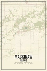 Retro US city map of Mackinaw, Illinois. Vintage street map.