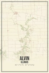 Retro US city map of Alvin, Illinois. Vintage street map.