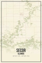 Retro US city map of Secor, Illinois. Vintage street map.