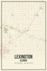 Retro US city map of Lexington, Illinois. Vintage street map.