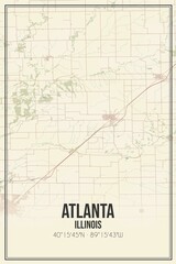 Retro US city map of Atlanta, Illinois. Vintage street map.