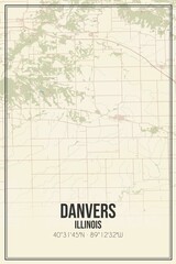 Retro US city map of Danvers, Illinois. Vintage street map.