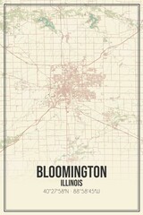 Obraz premium Retro US city map of Bloomington, Illinois. Vintage street map.