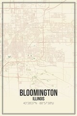 Retro US city map of Bloomington, Illinois. Vintage street map.