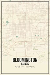 Retro US city map of Bloomington, Illinois. Vintage street map.