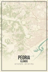 Retro US city map of Peoria, Illinois. Vintage street map.
