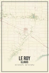 Retro US city map of Le Roy, Illinois. Vintage street map.