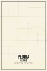 Retro US city map of Peoria, Illinois. Vintage street map.