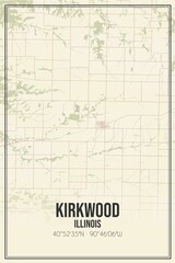 Retro US city map of Kirkwood, Illinois. Vintage street map.