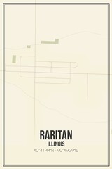 Retro US city map of Raritan, Illinois. Vintage street map.