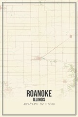 Retro US city map of Roanoke, Illinois. Vintage street map.