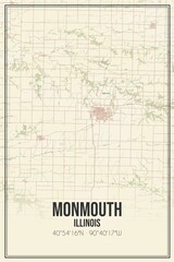 Retro US city map of Monmouth, Illinois. Vintage street map.